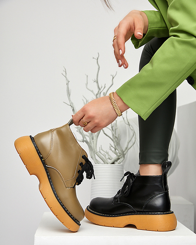 Khaki matné dámské kozačky od Renss - Footwear