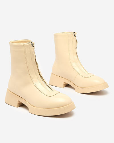 Royalfashion Dámské béžové kozačky Etiuse na plochém podpatku