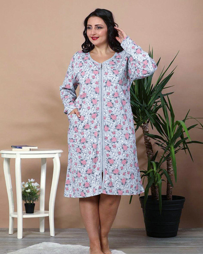 Šedá květovaná noční košile PLUS SIZE- Oblečení