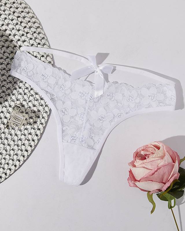 Bílé dámské krajkové kalhotky tanga - spodní prádlo