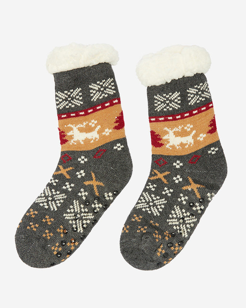 Сірі жіночі шкарпетки з новорічним візерунком - Нижня білизна