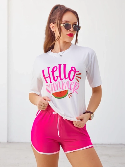 Royalfashion Dámský sportovní set s tričkem a šortkami Ahoj Leto