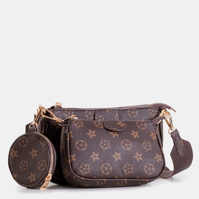 Třídílná hnědá dámská kabelka se vzorem - Kabelky