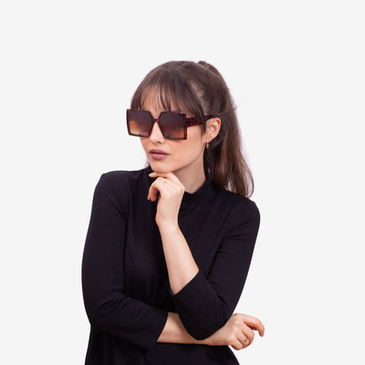 Dámské hnědé čtvercové sluneční brýle s leopardím vzorem - doplňky