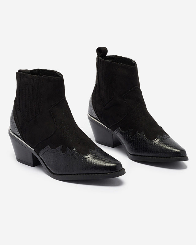 Černé eko semišové kovbojské boty na nízkém sloupku Zirras - Obuv
