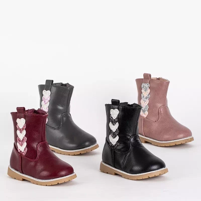 Dívčí bordó kozačky s ozdobným svrškem Nokimi-Shoes