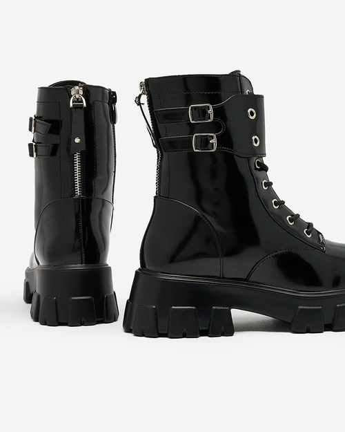 Royalfashion Чорні лаковані жіночі черевики-баггі Xagaga