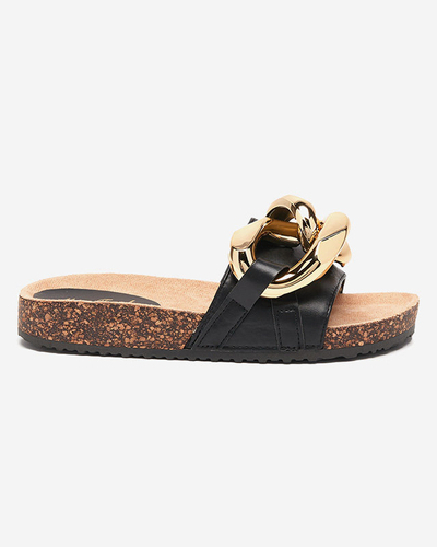 Чорні жіночі шльопанці із золотим декором Cirrenka