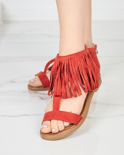 OUTLET Dámské sandály s třásněmi v červenohnědých Clov-Shoes