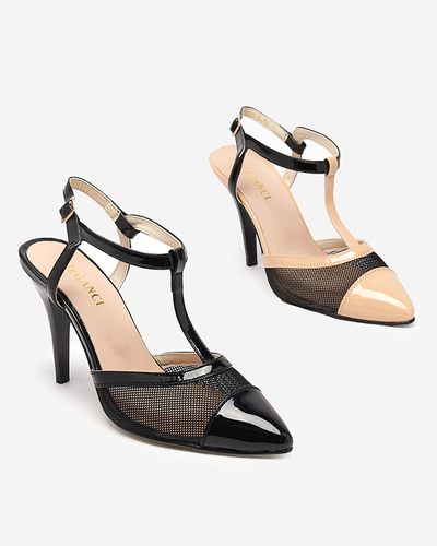 Béžové a černé dámské sandály na vysokém podpatku se zakrytými prsty Niddl- Footwear