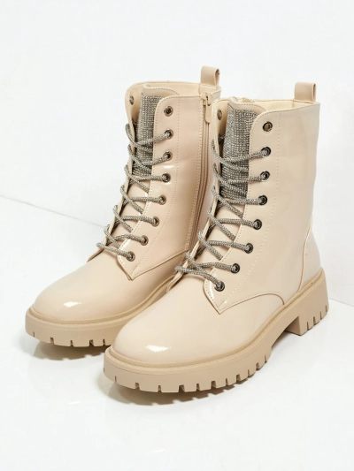 Lakované šněrovací dámské boty na platformě Fjorra