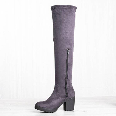 OUTLET Šedé boty na vyšším sloupku Moccalinea - obuv