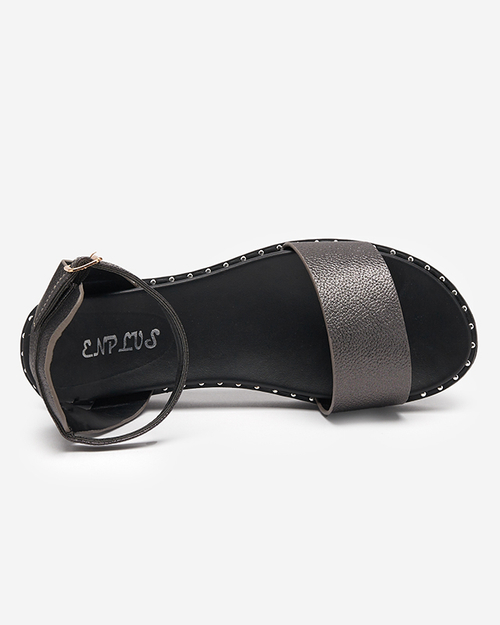 Темно-сірі жіночі босоніжки з мерехтливим покриттям Delika