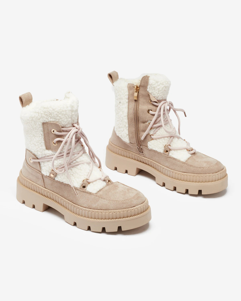 Royalfashion Světle hnědé dámské traperské boty s ovčí kůží Getatsa