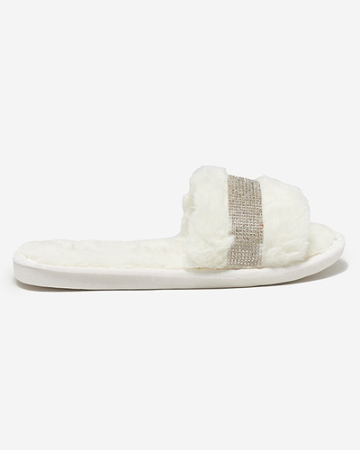 Dámské bílé kožešinové pantofle s kubickými zirkony Tiko - Obuv