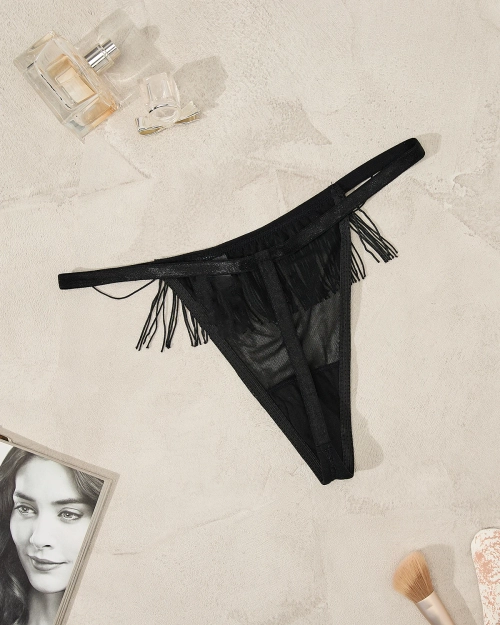 Royalfashion Чорні жіночі трусики стрінги з китицями