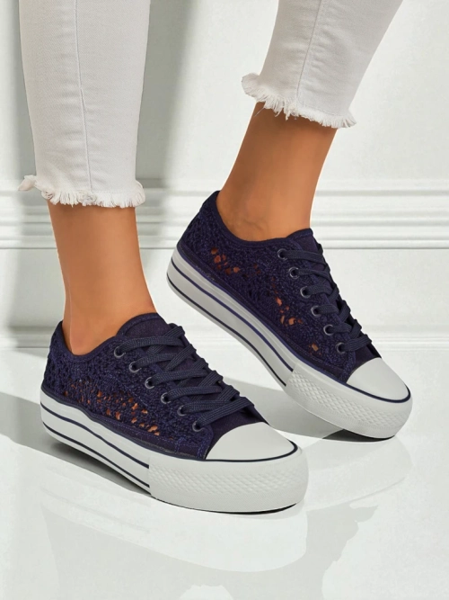Жіночі кеди Aureliana темно-сині з ажурної тканини на плоскій підошві