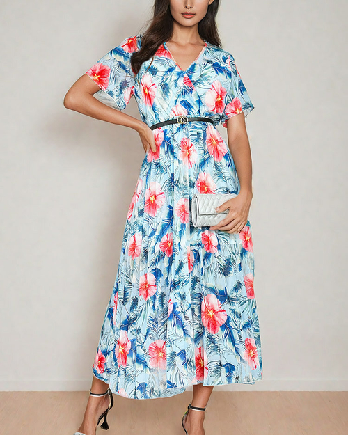 Royalfashion Жіноча плісирована квіткова сукня міді