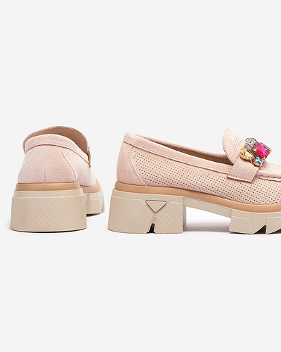 Světle růžové dámské mokasíny s ozdobou Bokkso- Obuv