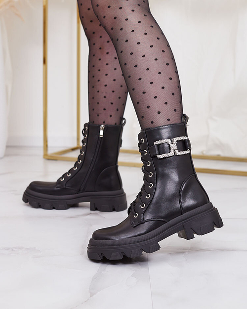 Жіночі черевики на шнурівці Royalfashion чорного кольору Cefitity
