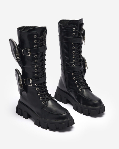 Černé pracovní boty s ozdobnými sáčky na svršku Sello- Footwear