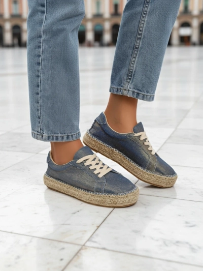 Aurelia Denim Espadrillos – dámské tenisky s plochým podpatkem a tkaniny