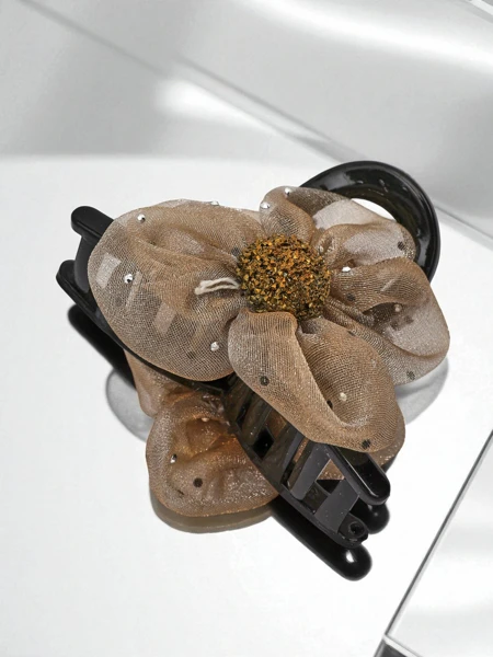 Royalfashion Sponka do vlasů s tylovou květinou a třpytivým středem