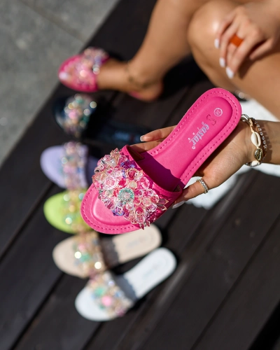 Royalfashion Fuchsiové dámské žabky s barevnými krystaly Bling Breeze