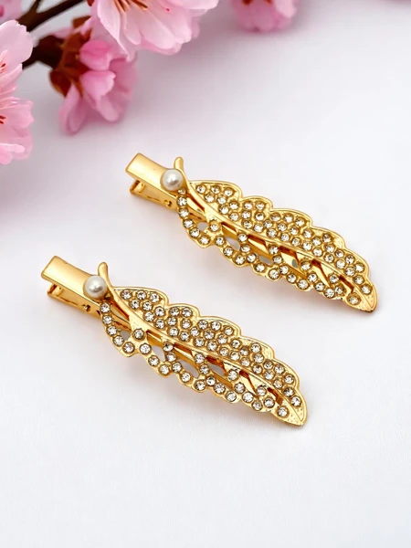 Royalfashion Spona do vlasů se třpytivými kamínky ve tvaru listu Crystal Leaf