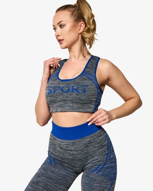 Сірий жіночий спортивний комплект з кобальтовими вставками - Одяг