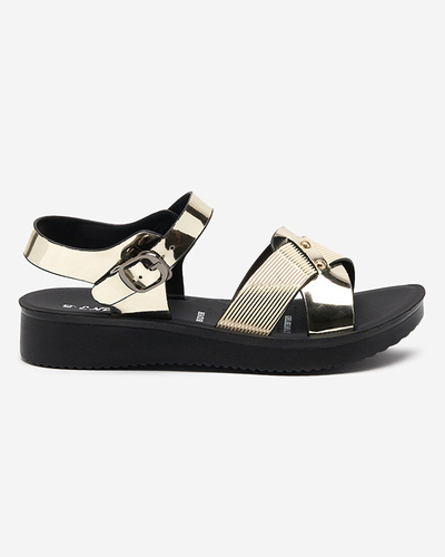 Patentové zlaté ploché sandály Pulqo- Footwear