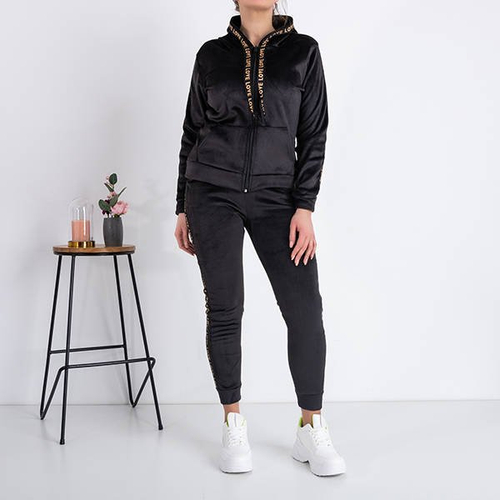 Чорний утеплений жіночий комплект спортивних костюмів у смужку - Одяг