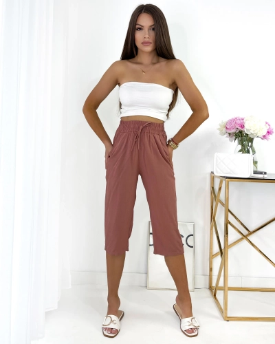 Жіночі тканинні шорти Royalfashion Коричневі довжиною 3/4