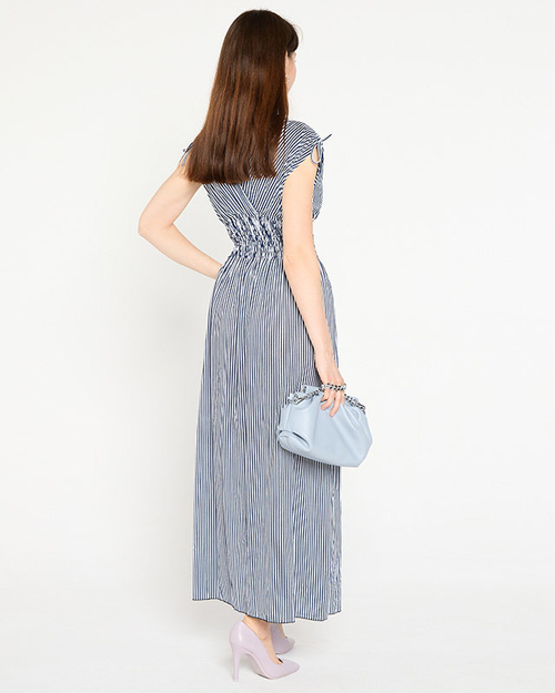 Жіноча темно-синя сукня максі в смужку - Одяг