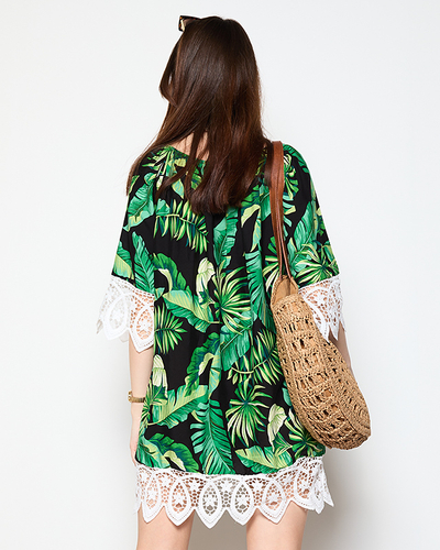 Dámská černá halenka s listy PLUS VELIKOST - Oblečení