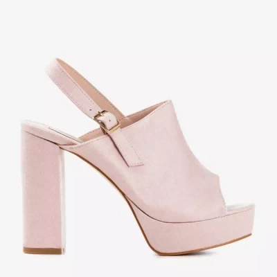 OUTLET Světle růžové eko-semišové sandály na vyšším sloupku Tripsi-Shoes