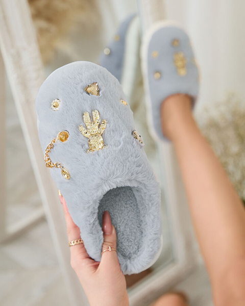 Royalfashion Modré dámské kožešinové pantofle s ornamenty Erserra