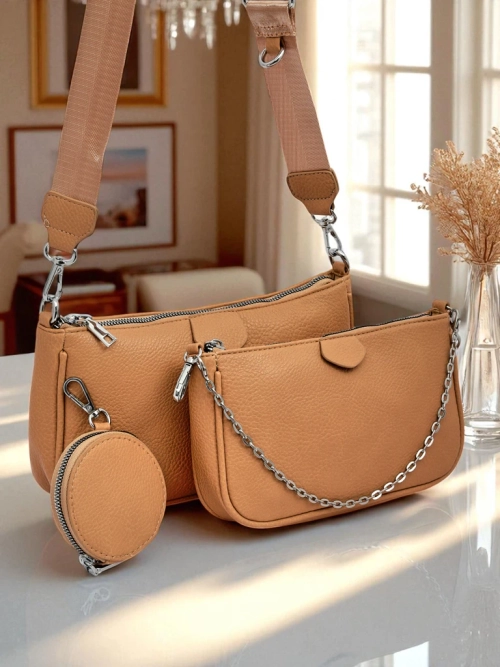 Жіноча сумка Aurora Multi з екошкіри світло-коричневого кольору з ланцюжком на блискавці