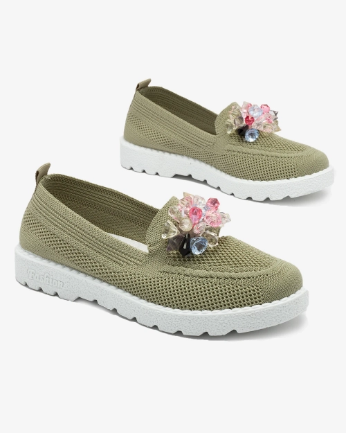 Royalfashion Темно-зелені жіночі декоровані сліпони Enweta