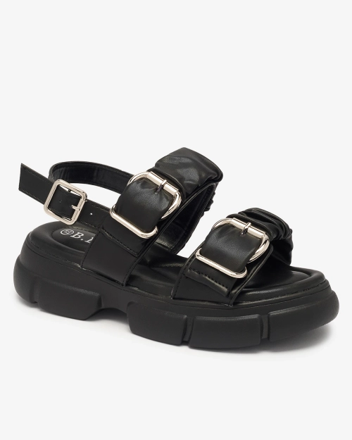 Чорні жіночі босоніжки на потовщеній підошві з пряжками Seomm- Footwear