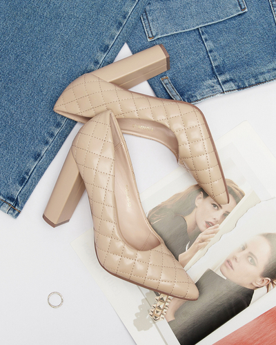 Бежеві жіночі туфлі-човники на шпильці з тисненням Torosa- Footwear