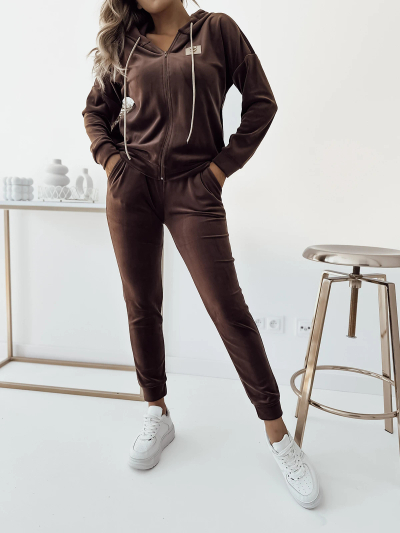 Royalfashion Темно-коричневий жіночий велюровий комплект світшотів