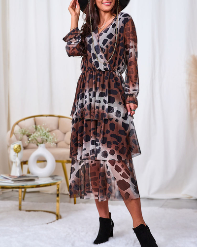 Royalfashion Чорно-коричнева сукня-міді з принтом