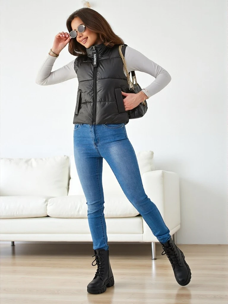 Royalfashion Dámská krátká bezrukávová bunda