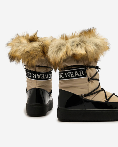 Royalfashion Бежево-чорні черевики-сліпони а-ля снігоступи для жінок Gomllo