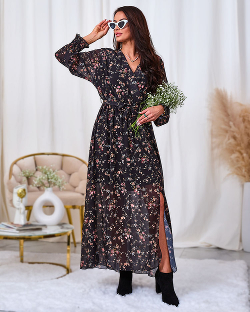 Royalfashion Чорно-рожева сукня міді з сітки з принтом