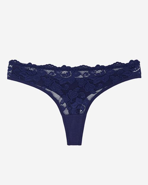 Жіночі темно-сині трусики стрінги з мереживом - Білизна