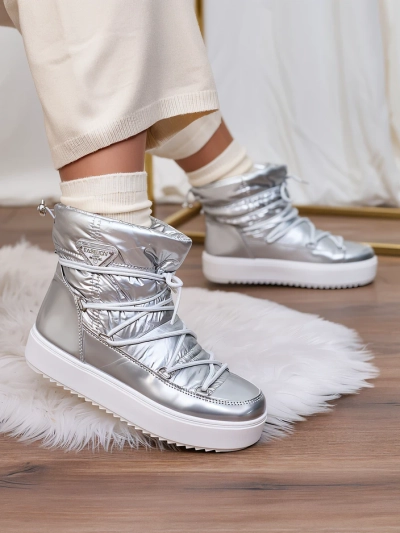 Royalfashion Dámské stříbrné nazouvací boty Vevnose a'la snow boots