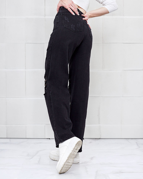 Royalfashion Жіночі широкі джинси з потертостями