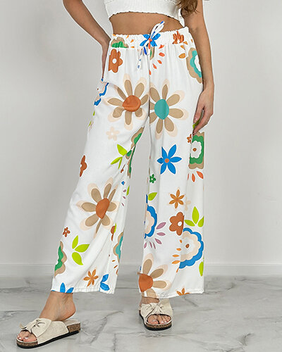 Royalfashion Dámské široké kalhoty z květinové látky